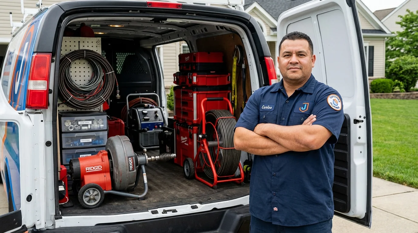 Professional drain cleaning equipment and Johns Plumbing LLC plumber in Sagamore