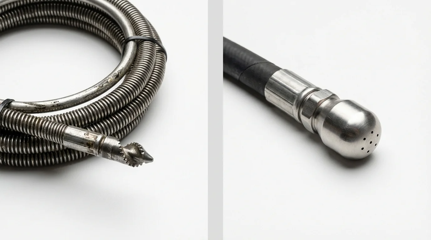 Drain snake cable and hydro jetting nozzle used for drain cleaning in Sagamore, MA