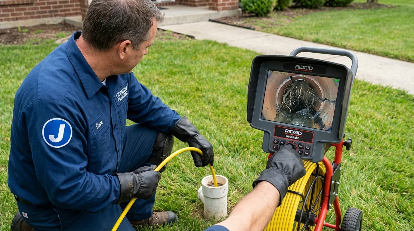 Sewer camera inspection being performed by Johns Plumbing LLC in Sagamore