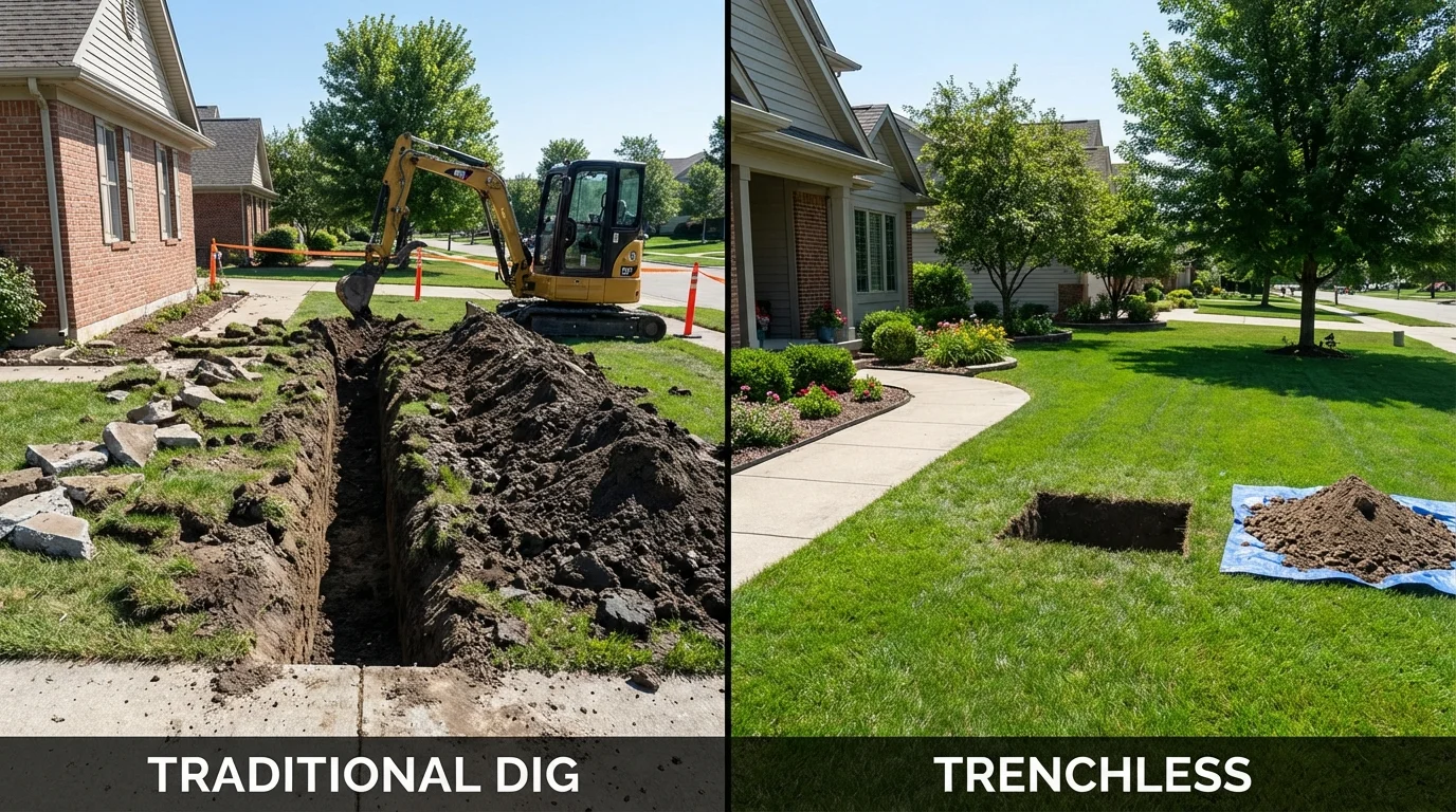 Trenchless sewer repair with minimal yard damage versus traditional excavation in Sagamore, MA
